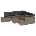 vidaXL Canap'de Jardin 9 Pièces Avec Coussins Gris Poly Rattan Acacia
