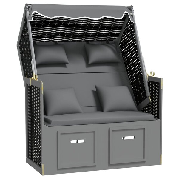 vidaXL Strandkorb avec coussin poly rotin bois solide anthracite noir