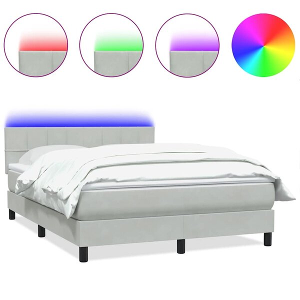 vidaXL Sommier à lattes de lit et matelas et LED gris clair 160x210cm velours