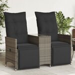 vidaXL Canapé de jardin inclinable 2 places avec table gris poly rotin