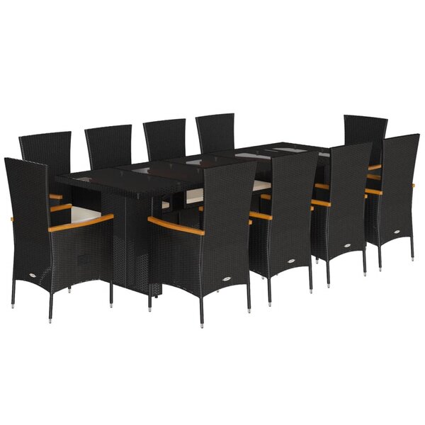 vidaXL Ensemble à manger de jardin 11 Pièces coussins noir résine tressée
