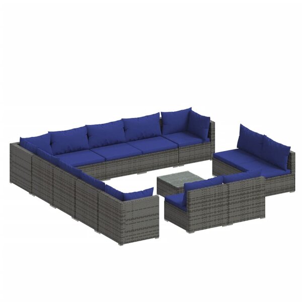 vidaXL Salon de jardin 14 Pièces avec coussins Gris Résine tressée