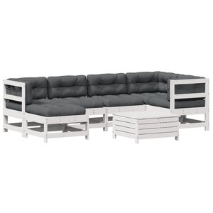 vidaXL Salon de jardin 7 Pièces avec coussins blanc bois de pin massif