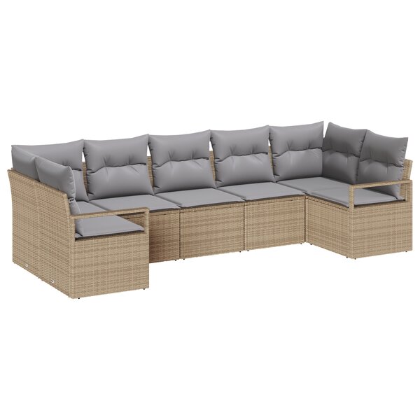 Ensemble de Canapés de Jardin 7 pièces avec Coussins Beige Rattan Poly