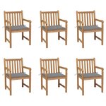 vidaXL Chaises de jardin 6 Pièces avec coussins gris Bois de teck massif