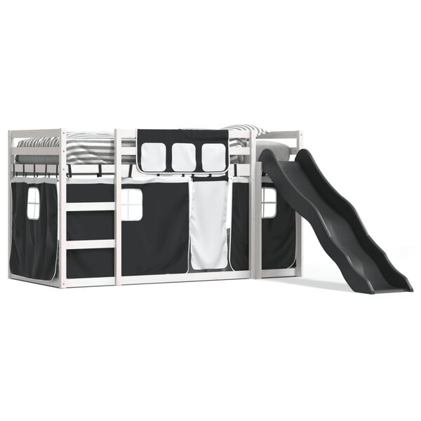 vidaXL Lit superposé sans matelas avec toboggan blanc noir 90x200 cm