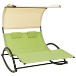 vidaXL Chaise longue double avec auvent textilène vert et crème