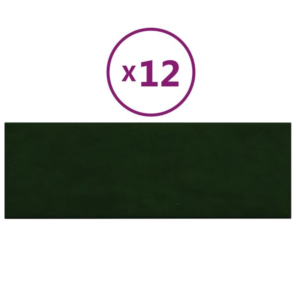 vidaXL Panneaux muraux 12 Pièces Vert foncé 90x30 cm Velours 3 24 m²