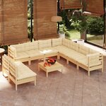 vidaXL Salon de jardin 10 Pièces avec coussins crème bois de pin massif