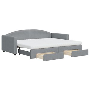 vidaXL Lit de jour avec gigogne et tiroirs gris clair 90x200 cm tissu