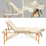 Tectake Table de massage Pliante 3 Zones, Tabouret, Rouleau + Housse - beige