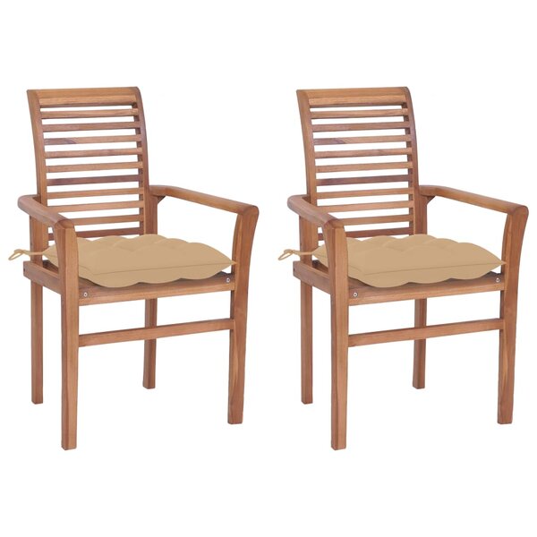 vidaXL Chaises à dîner 2 Pièces avec coussins beige Bois de teck solide