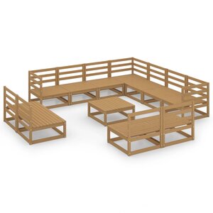 vidaXL Salon de jardin 12 Pièces marron miel bois de pin massif