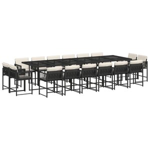 vidaXL Ensemble à manger de jardin 17 Pièces coussins noir résine tressée