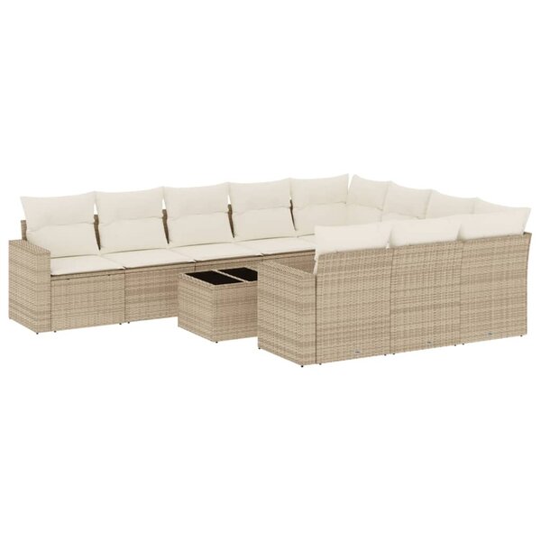 vidaXL Salon de jardin 11 Pièces avec coussins beige résine tressée
