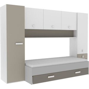 Lit gigogne enfant blanc/argile avec rangements TIDY 90 x 200 cm