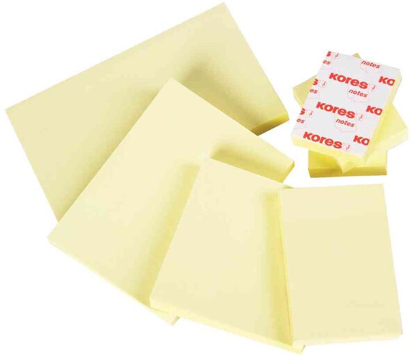 Bloc 100 f Notes autocollantes Repositionnables 127x76 mm Jaune KORES