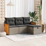 vidaXL Salon de jardin 4 Pièces avec coussins gris résine tressée
