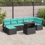 vidaXL Ensemble de canapé de jardin 8 Pièces Noir et Bleu polyrotin