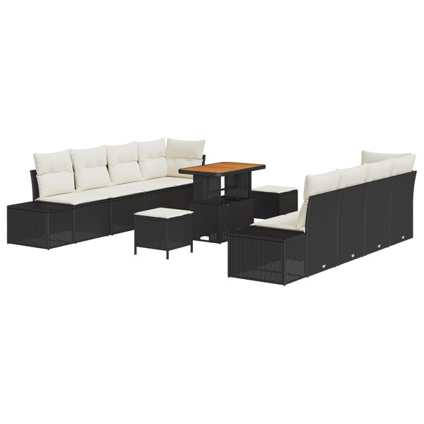 vidaXL Ensemble de canapé de jardin 11 pièces avec coussins Noir Poly rotin Acacia