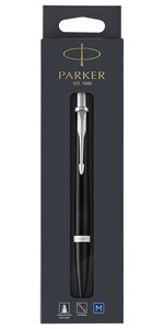 PARKER Urban Stylo-bille, noir mat , pointe moyenne, attributs chromés, recharge bleue