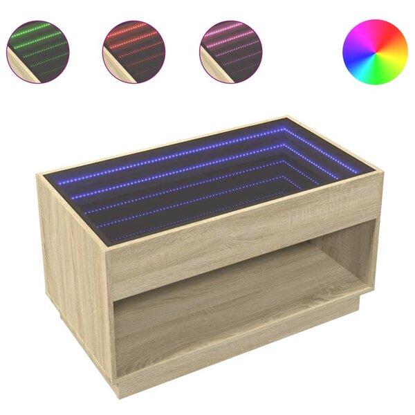 vidaXL Table basse avec LED infini chêne sonoma 90x50x50 cm