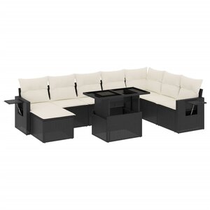 vidaXL Salon de jardin 8 Pièces avec coussins noir résine tressée