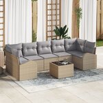 Ensemble de Canapés de Jardin 8 pièces vidaXL avec Coussins Beige Poly Rattan