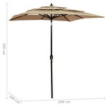 vidaXL Parasol à 3 niveaux avec mât en aluminium Taupe 2x2 m