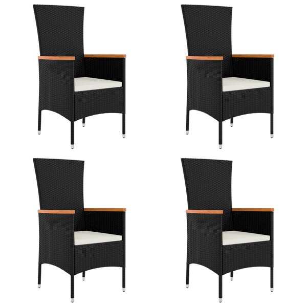 vidaXL Chaises de jardin lot de 4 avec coussins Résine tressée Noir