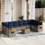 vidaXL Salon de jardin 11 Pièces avec coussins gris résine tressée