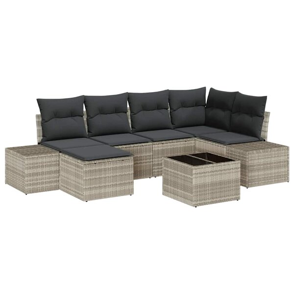 vidaXL Ensemble de canapé de jardin 7 pièces avec coussins gris en polyrotin