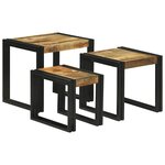 vidaXL Table Gigogne 3 Pièces Marron et noir Bois de manguier brut massif