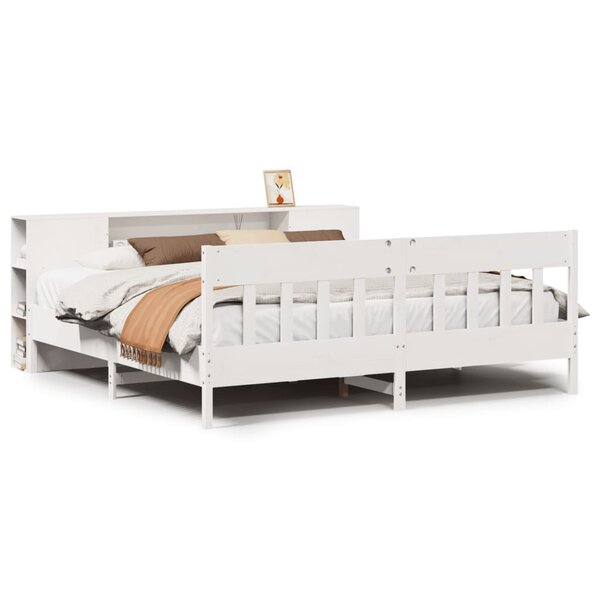 vidaXL Lit bibliothèque sans matelas blanc 200x200 cm bois pin massif