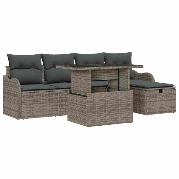 vidaXL Ensemble de canapé de jardin avec coussin 6 Pièces Gris Poly rotin