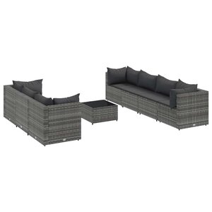 vidaXL Salon de jardin 8 Pièces avec coussins Gris Résine tressée