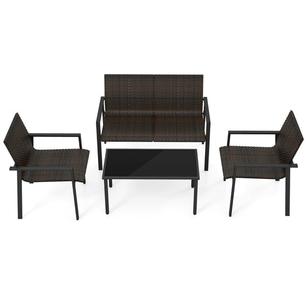 Lot de 4 pièces salon de jardin 67 x 117 x 84 cm ergonomique avec cadre galvanisé style moderne en rotin pe marron 20_0017384