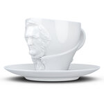 Tasse Richard Wagner avec sous tasse en porcelaine blanche