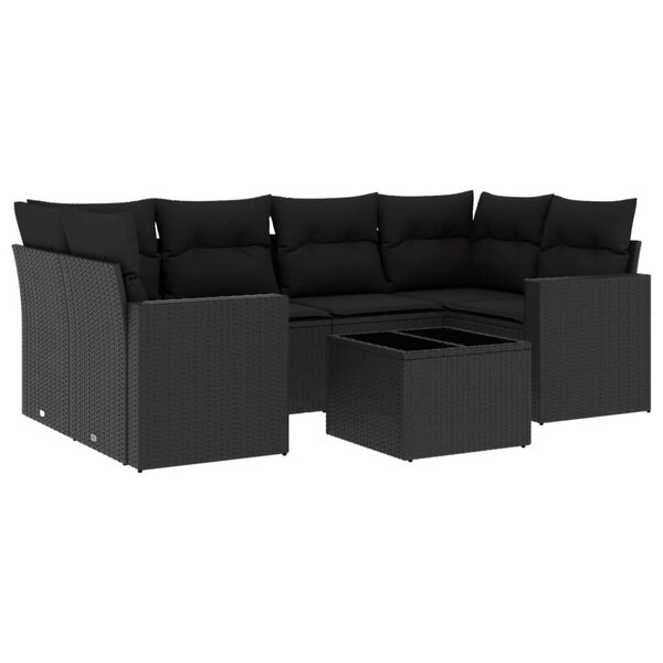 vidaXL Salon de jardin 7 Pièces avec coussins noir résine tressée