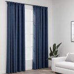 vidaXL Rideaux occultants aspect lin avec crochets 2Pièces Bleu 140x245cm