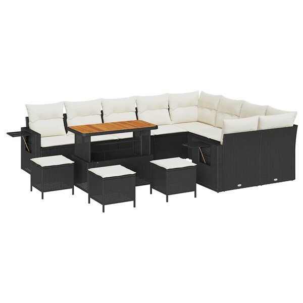 vidaXL Ensemble de canapé de jardin avec coussin 13 Pièces Noir et crème