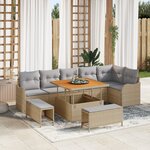 Ensemble de Canapé de Jardin à 9 pièces avec Coussins Beige Poly Rattan Acacia