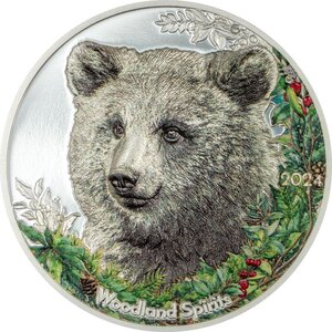 Monnaie BEAR Woodland Spirit Ours 1 Oz Argent 500 Togrog Mongolia 2024 (PRÉCOMMANDE)