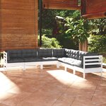 vidaXL Salon de jardin 7 Pièces avec coussins blanc bois de pin massif