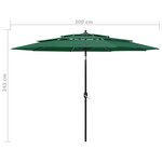 vidaXL Parasol à 3 niveaux avec mât en aluminium Vert 3 m