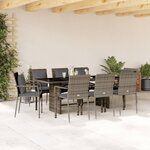 vidaXL Ensemble à manger de jardin 9 Pièces coussins gris résine tressée