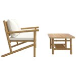 vidaXL Salon de jardin 2 Pièces avec coussins blanc crème bambou
