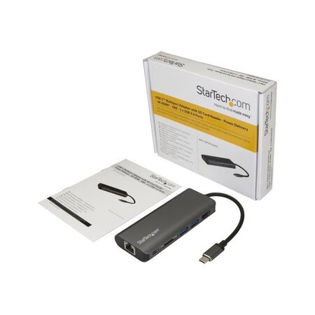 Startech.com adaptateur multiport usb-c - lecteur de carte mémoire sd - power delivery - hdmi 4k - gbe - 2x usb 3.0