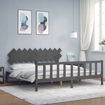vidaXL Cadre de lit avec tête de lit gris 200x200 cm bois massif