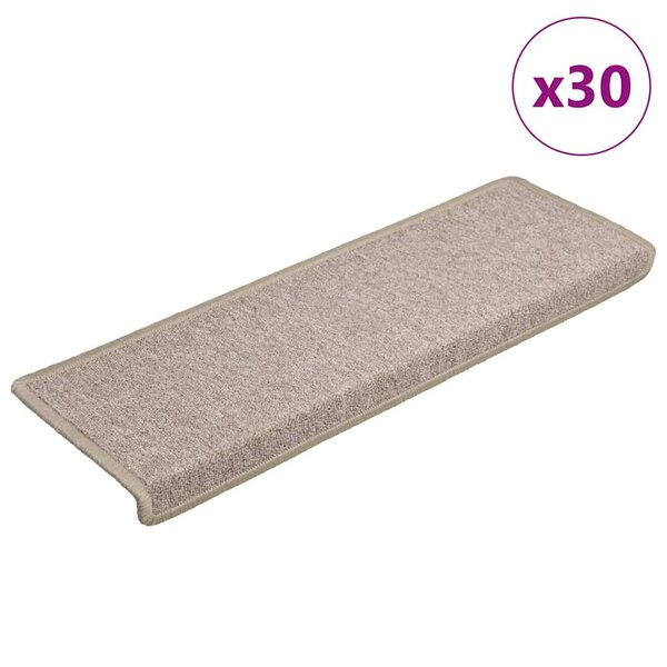 vidaXL Tapis d'escalier 30 pièces 65 x 21 x 4 cm Taupe Bordure rectangulaire